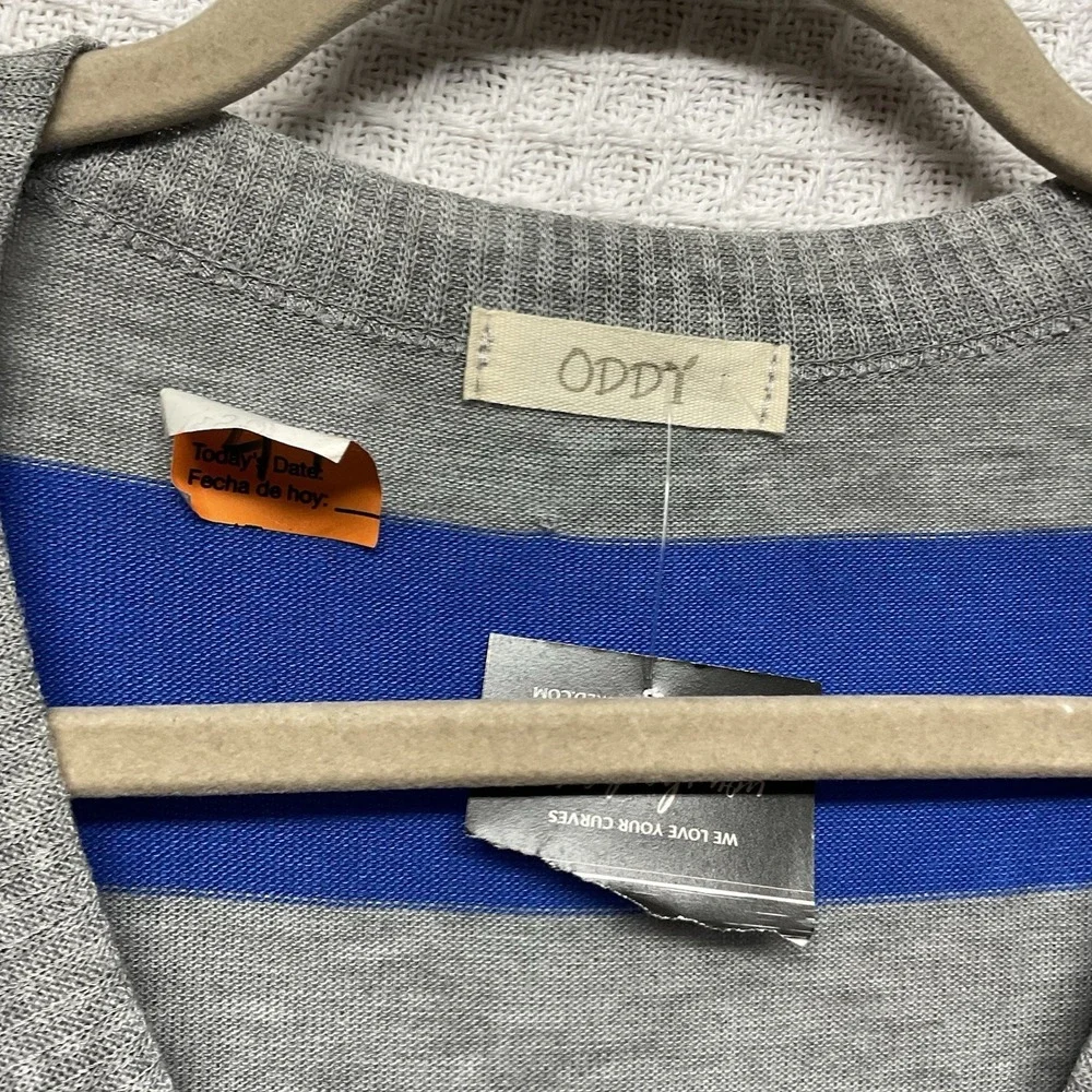 NEW ODDY V-Neck Knit Sweater Women's‎ XL Gray Blue Striped Button Cardigan Y2K